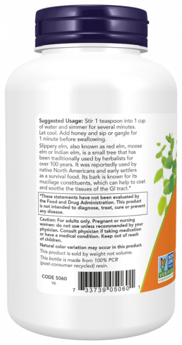 NOW Slippery Elm, 100 капсул
