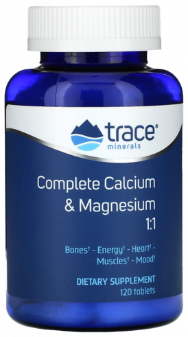 Trace Minerals Complete Calcium &amp; Magnesium 1:1, Комплекс Кальций и Магний 1:1, 120 таблеток