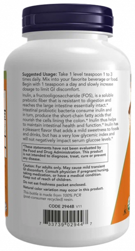 NOW Inulin Prebiotic Pure Powder Organic, 227 грамм